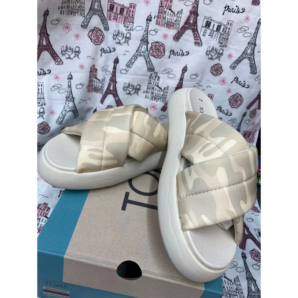 TOMS Alpargata Mallow Crossover Egret Camo Padded Slides Womens 8 10018260